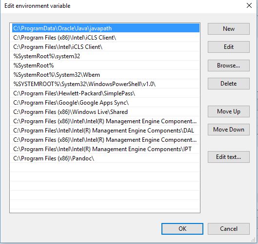 Windows 10 Edit Path Variable