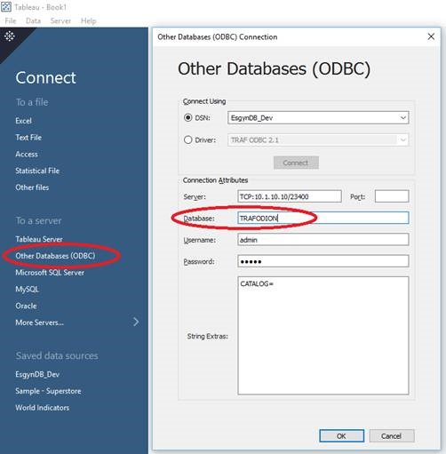 Tableau Database Connection Screen