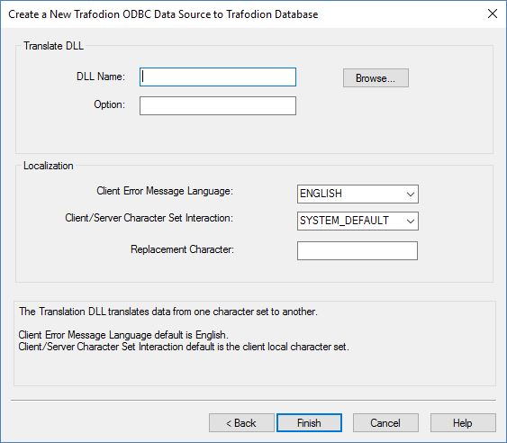 Windows ODBC Admin Create Data Source Translate DLL Screen