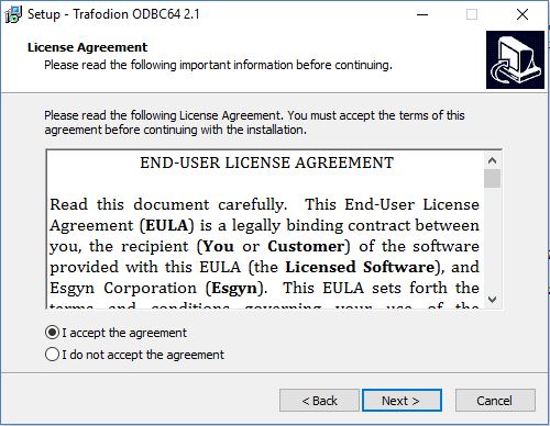 Windows ODBC Installer License Screen