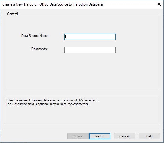 Windows ODBC Admin Create Data Source General Screen