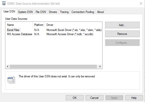 Windows ODBC Admin Intro Screen