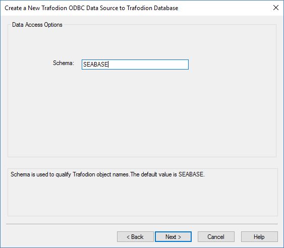 Windows ODBC Admin Create Data Source Schema Screen