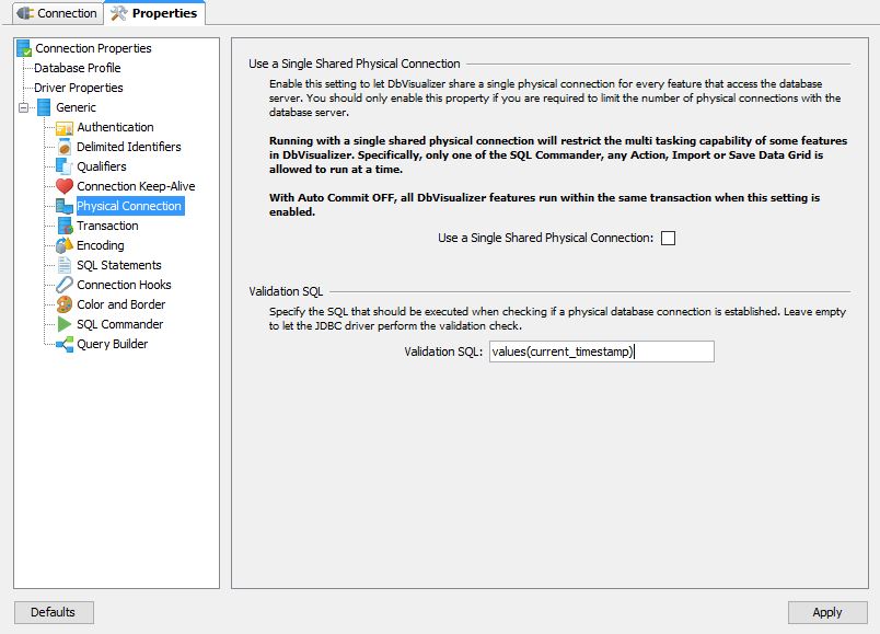 DBVisualizer Physical Connection